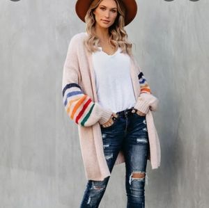 Striped Balloon Sleeve Cardigan